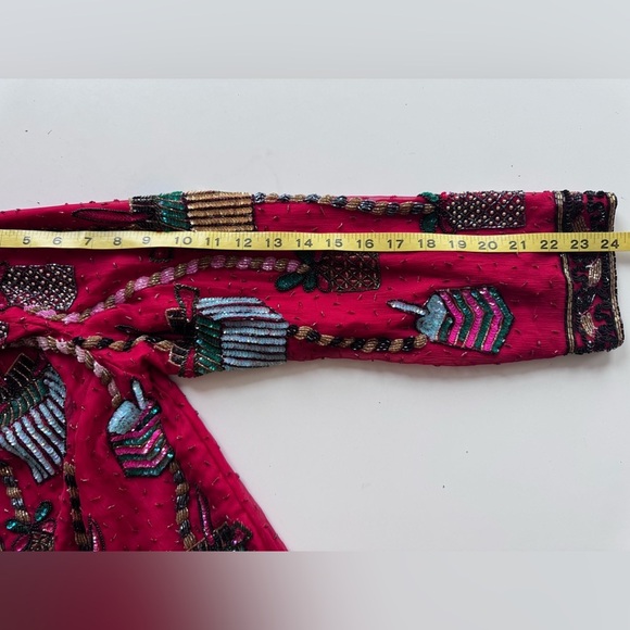 Vintage 80s 90s Scala Red Silk Beaded Sequined Bolero Jacket Gift Box Size L - Picture 12 of 13